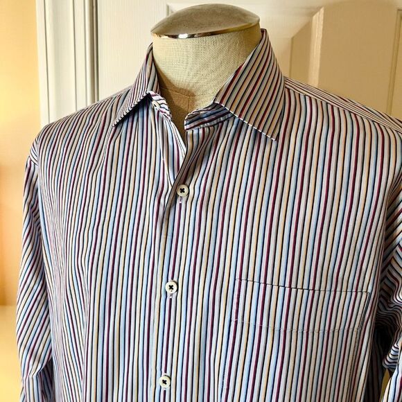 EUC Men's Peter Millar Colorful Striped Dress Shirt‎ Size LARGE - Picture 2 of 2